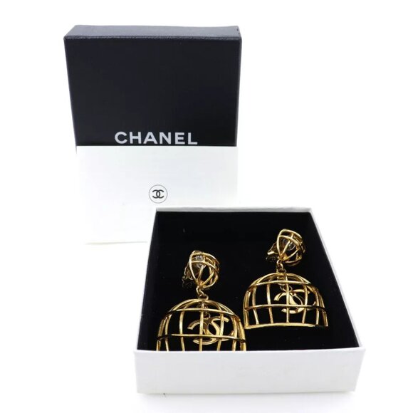 CHANEL Bird cage Earring Plated Gold 31.9g - Picture 4 of 8